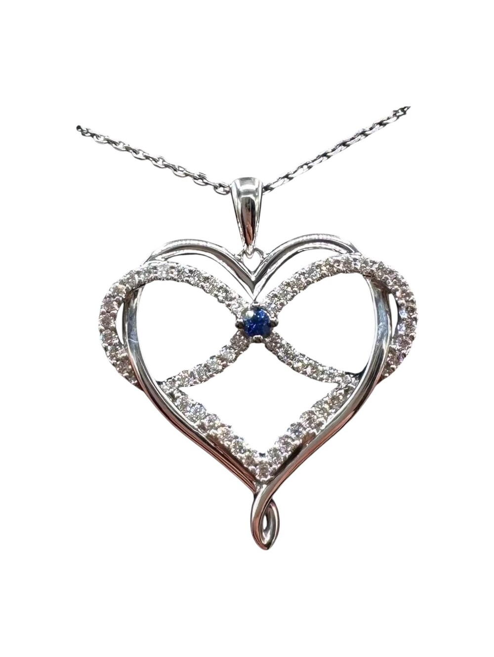 Vera Wang Love 10K White Gold Diamond Sapphire Heart Necklace 0.34ct